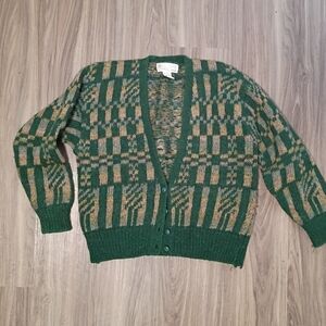 Vintage Milano Design Group Sweater Cardigan Womens Sz M Plaid Mohair Knit